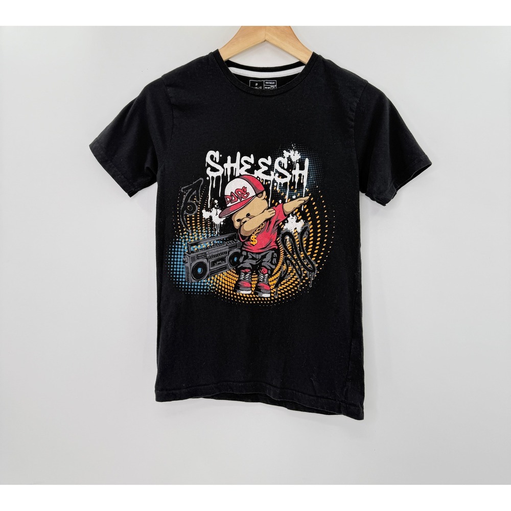 Public Record Big Boy Sheesh‎ Graphic T-Shirt Kids Black Size 14/16